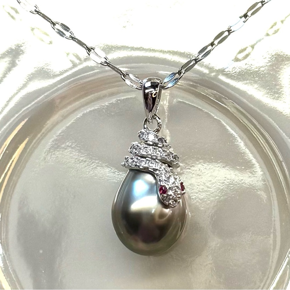 NPT12 Tahitian FLAWLESS Teardrop OMBRÉ 10.9mm Pearl SNAKE Pendant 18KWGold S925 - Picture 9 of 9